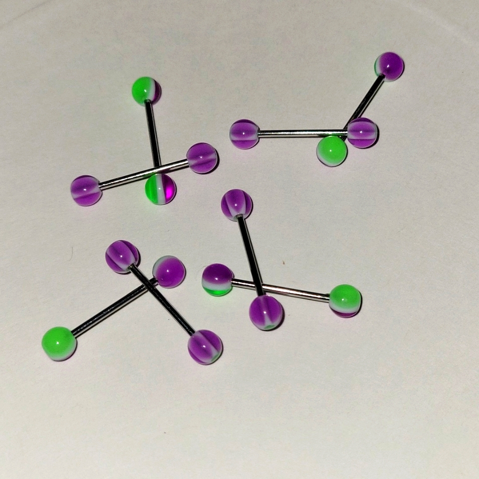Barbell Body Jewelry 2 Pk Surgical Steel Purple  Green